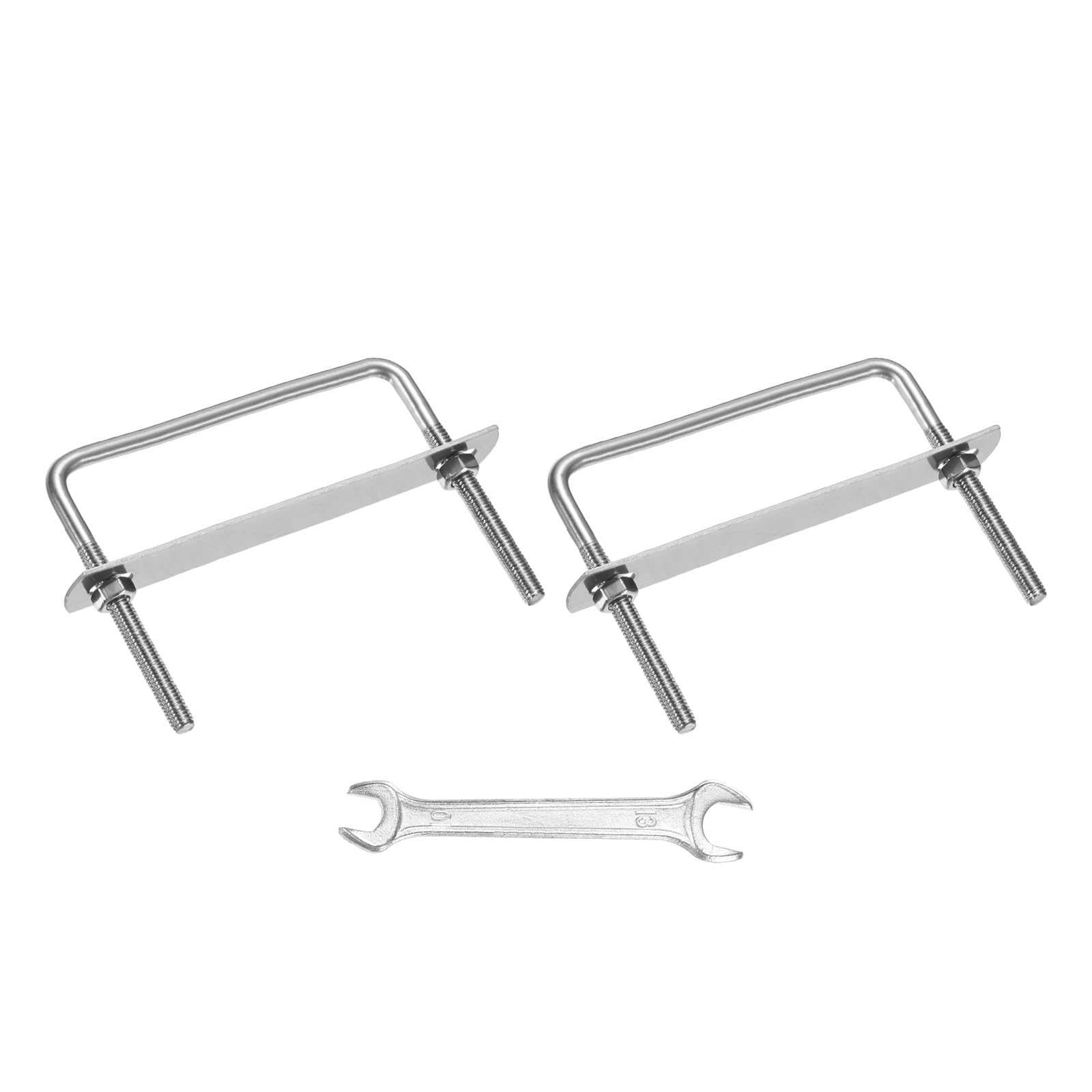 M METERXITY Square U-Bolts Kit (M8x80x70mm, Silver) 2Set Square U Shaped Bolts 304 Stainless Steel with Frame Plates & Nuts & Washers & Wrench, Apply to Ski/Board/Sailboat/Trailer