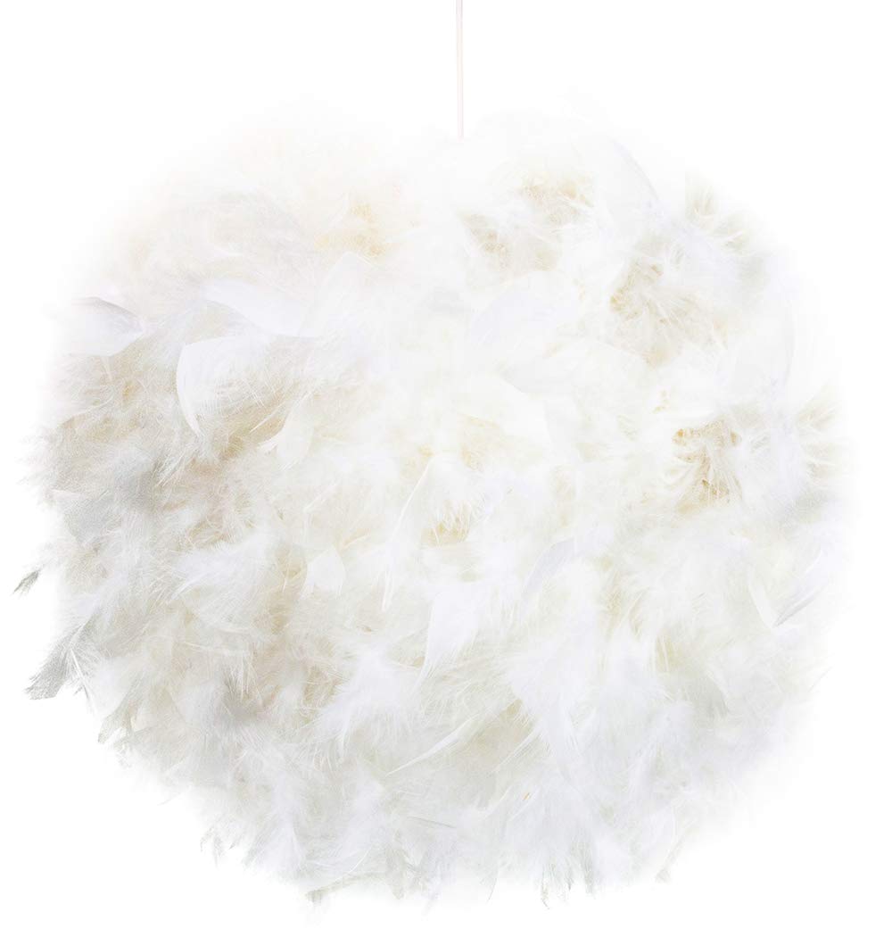 Happy Homewares Large Real Feather Pendant Shade - White