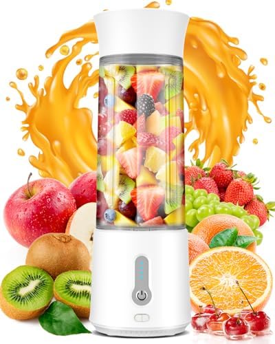 Portable Blender, Personal Blender USB Rechargeable, Mini Juicer For Shakes And Smoothies, Strong Cutting Power With 6 Blades, 380Ml Traveling Fruit Veggie Juicer Cup For Home, Sport, Office, Camping