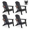 FUNBERRY Folding Adirondack Chair Set of 4, All Weather HDPE Fire Pit Chairs with Cup Holder for Outdoor