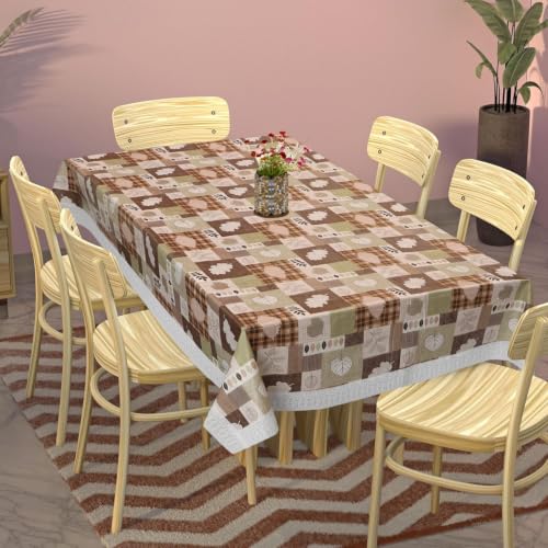 Image of Dakshya Industries 6 Seater PVC Waterproof Dining Table Cover 60x90 Inch | Floral Printed Washable Table Cloth with Lace Border