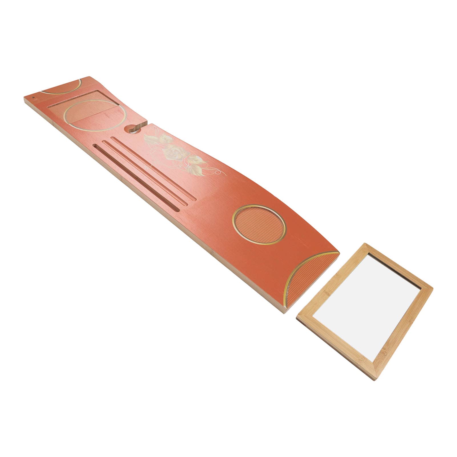 Bandeja De Bambú para Bañera, Estante De Impresión Marrón con Soporte para Libros, Ranura para Vidrio, Bandejas Desmontables Y Espejo