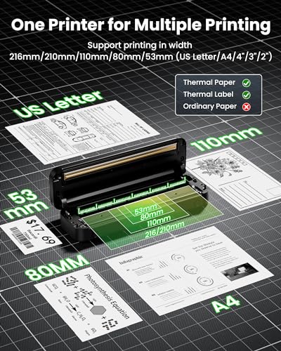 Image of Itari Portable Printer - Portable Printer Wireless for Travel, Bluetooth Printer for Android and iOS Phone, Tablet, Inkless Thermal Compact Printer for Home, School, Office, Support A4 & US Letter