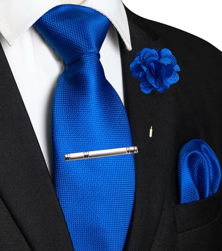 Image of JEMYGINS Mens Tie and Lapel Pin with Pocket Square Tie Clip Sets for Casual and Business 4PCS