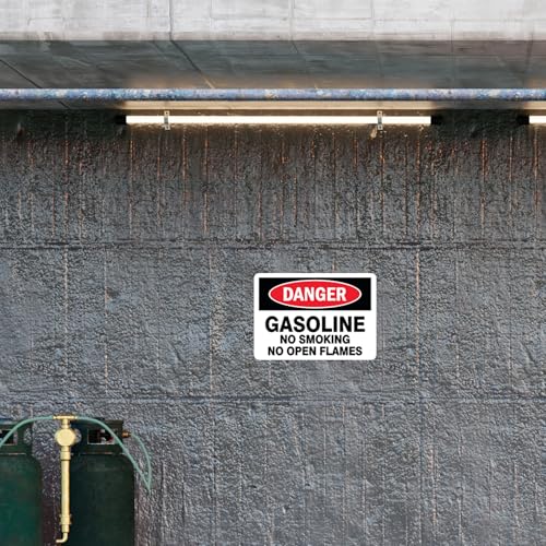 Image of CVANU Danger GASOLINE No Smoking No Open Flames Warning Safety Self-Adhesive Waterproof PVC Vinyl Sign Sticker Size (11.7inchX8.3inch) Pack of 15