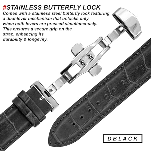 Image of DBLACK ''HOOK'' Leather Watch Strap with Butterfly Lock, Bamboo Design Pattern Full Padded Watch Belt / / For 18mm, 20mm, 22mm, or 24mm Watch Band (Choose Your Size & Color)