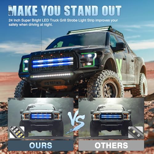 Image of Nilight 2PCS 24 inch Truck Grille Strobe Lights Strip 384 LED Emergency Light Blue White Flexible Side Flashing Warning Caution Safety Waterproof Lighting Kit for Trucks Tow Plow Construction Vehicles
