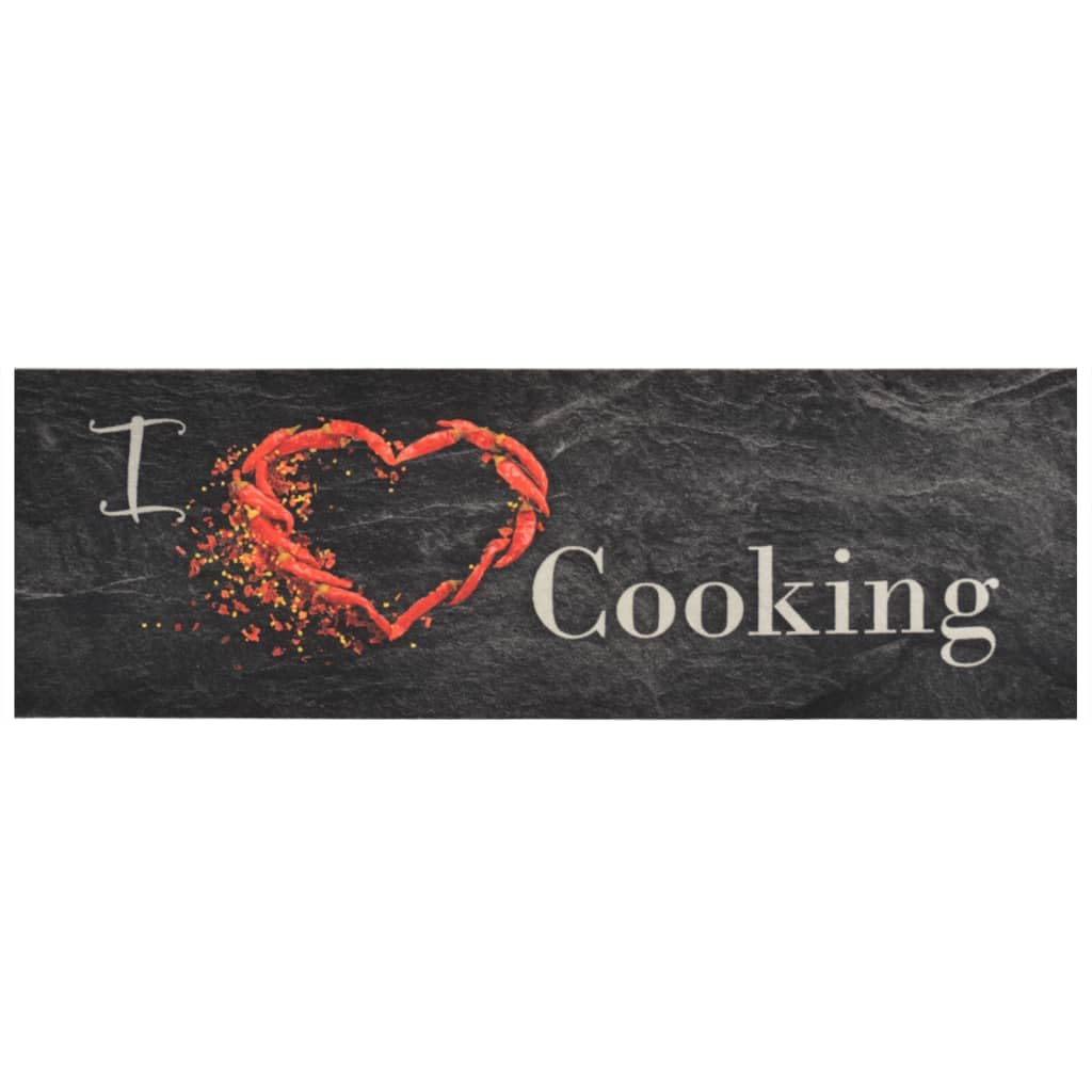 Tapis de cuisine noir 60x180 cm en velours lavable et antidérapant