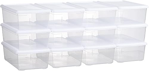 novelinks Contenedores de almacenamiento de plástico transparente de 6 cuartos de galón con tapas blancas, caja apilable, contenedor organizador de