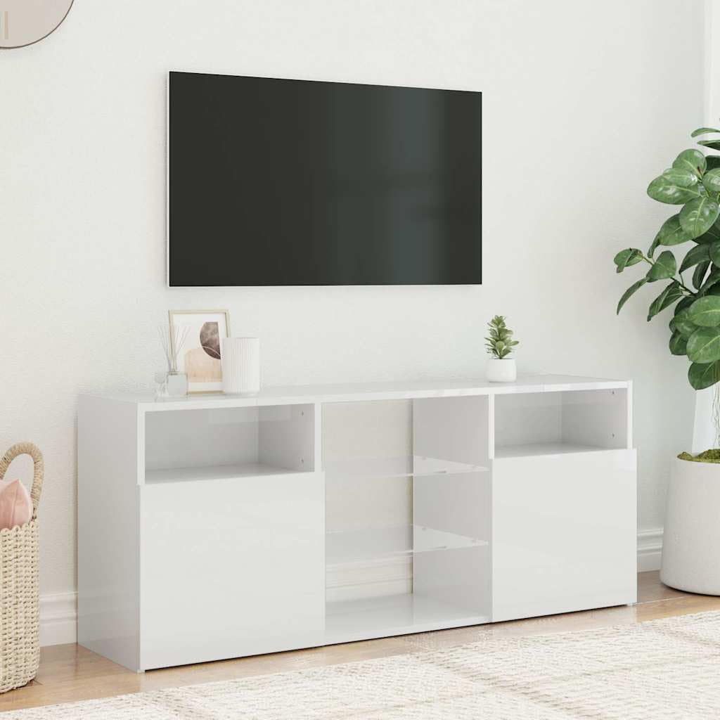 Meuble TV Moderne Blanc 120cm Avec Lumières LED RGB - Rangement Multimédia Éclairé