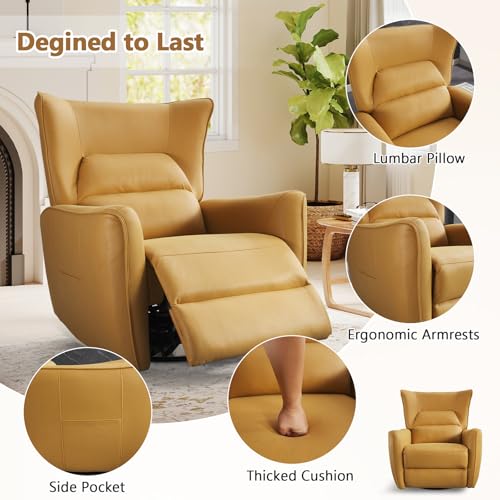 Image of HAOMARKETS 270Swivel Rocker Power Recliners for Adults, Faux Leather Electric Glider Rocking Recliner Chair with Overstuffed Backrest, Nursery Reclining Sofa for Living Room, Lemon Yellow