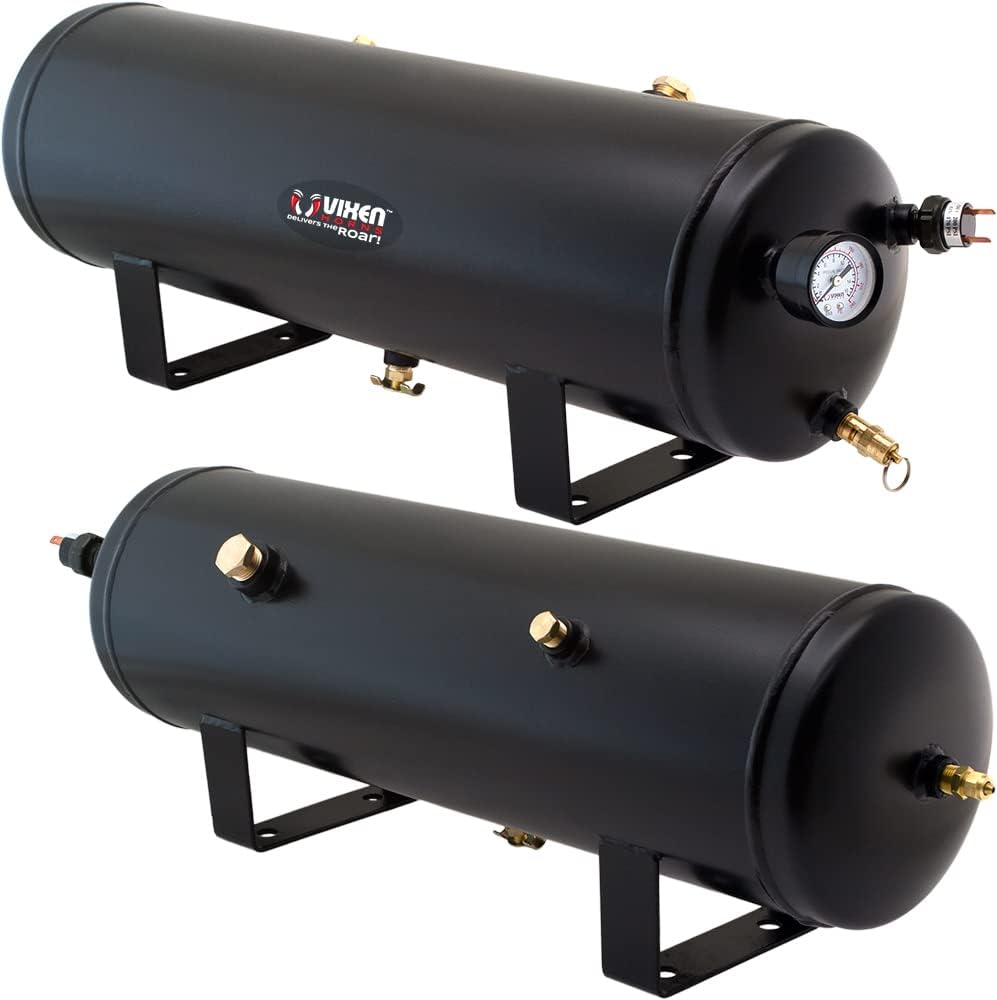 Vixen Horns Train Horn Kit for Trucks/Cars with Tire Inflation Kit. Complete Onboard System - 200psi Air Compressor, 3 Gallon Tank, 4 Trumpets. Super Loud dB. VXO8334BI