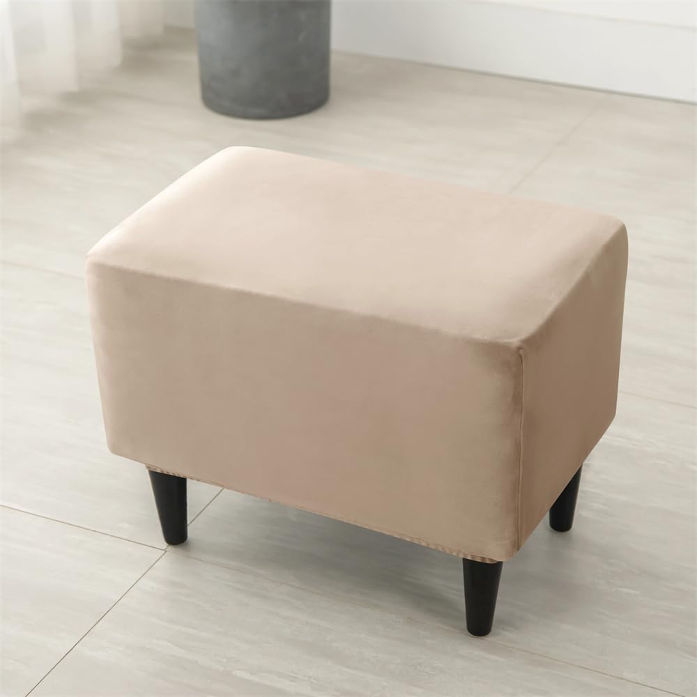 Housse De Pouf Carré En Velours Élastique Highdi - Protection Lavable, Fond Élastique Anti-Glisse | Pour Salon, Chambre, Extensible Et Doux