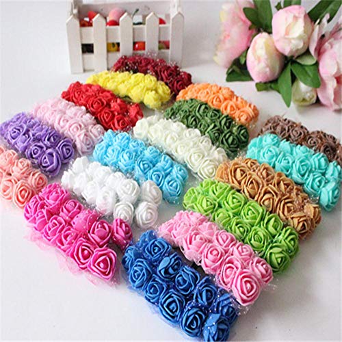 SSXCO 144 pcs 2 cm Mini Mousse Rose Bouquet De Fleurs Artificielles Multicolore Rose De Mariage Fleur Décoration Scrapbooking Faux Rose Fleur, Aléatoire Couleur mélangée
