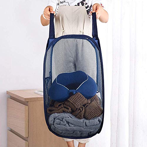 Image of Larpur Popup Mesh Laundry Basket, Collapsible and Portable Clothes Washing Laundry Hamper with Reinforced Carry Handle (Blue*2)