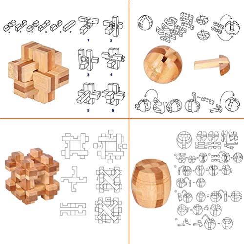 Brain Teaser Puzzle 20Pcs Unlock Interlock Game IQ Test Wooden Toy 3D Unlock Interlock Puzzle Magic Ball Brain Teaser Toy Puzzles for Adults - Image 4