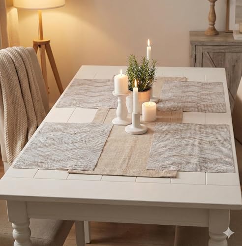 Image of YELONA Placemats for Dining Table - Heat Resistant, Non-Slip & Washable PVC Vinyl Table Mats - Set of 4, 45 x 30 cm (Camel White)