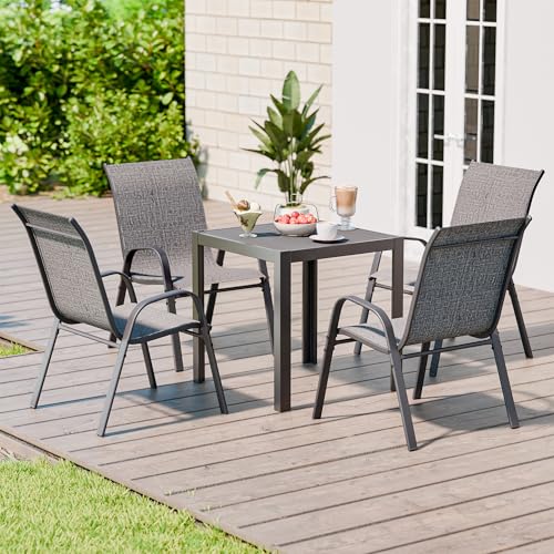 Image of Betterhood Patio Chairs Set of 4, Stackable Outdoor Dining Chairs Set with Breathable Seat Fabric, All-Weather Powder-Coated Metal Frame for Deck, Pool Side and Backyard, 350LBS Capacity (Grey)