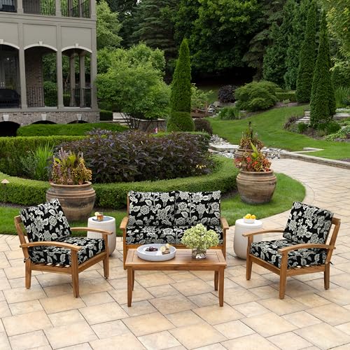 Image of Arden Outdoor Loveseat Cushion Set, 48 x 24, Rain-Proof, Fade Resistant, Cushion Set for Couch, Bench, and Swing Ashland Black Jacobean