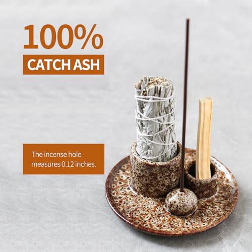 Palo-Santo-Sticks-Holder-Multi-Purpose-Handmade-Ceramic-Incense-Burner-for-Palo-Santo-Incense-Sticks-Sage-Holder-for-Burning-Ash-Catcher-Tray-for-Meditation-Yoga-Room-Brown-White Palo Santo Sticks Holder Multi Purpose Handmade Ceramic Incense Burner for Palo Santo Incense Sticks Sage Holder for Burning Ash Catcher Tray for Meditation Yoga Room Brown White