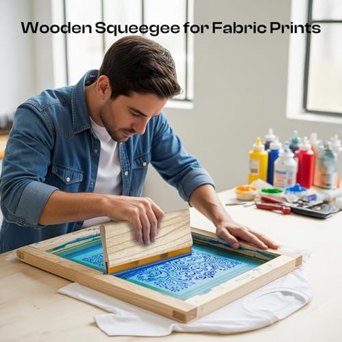 Image of Caydo Screen Printing Frame with Screen Printing Squeegee | for T-Shirts, Backpacks, Handbags DIY Printing, 10 x 14 Inch Wood Silk Screen with 110 White Mesh