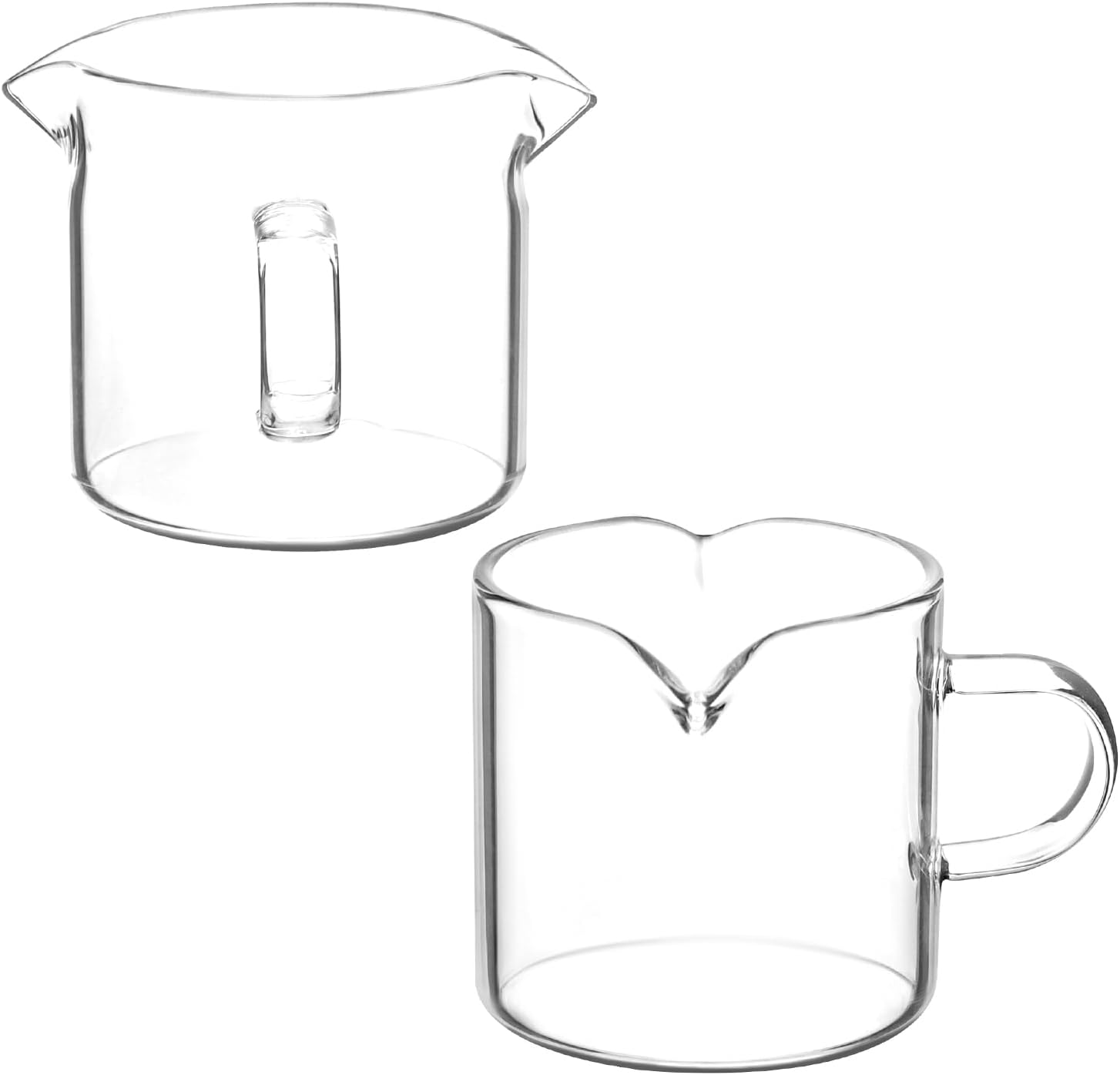 QWORK Double Spouts Espresso Shot Glass Cup Without Scale, 2 Pack Clear Glass Round Beaker with Handle, Suitable for Milk Coffee