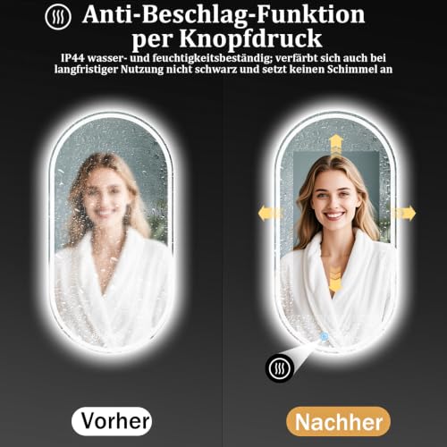 XRAMFY Badspiegel mit Beleuchtung LED 152×66CM Anti-Beschlag Badezimmer Wandspiegel Badezimmerspiegel IP65 Wassergeschützt – Ansicht 2