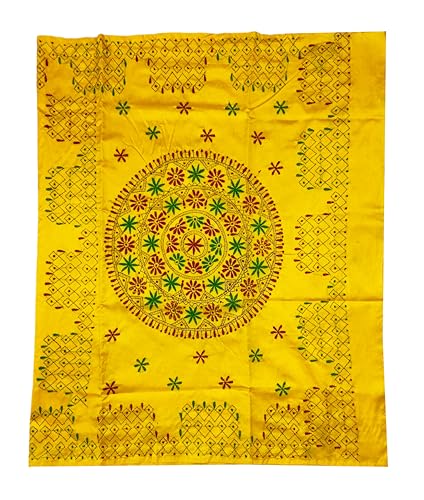 Image of SHRISTI CLOTHINGS Women's Hand Embroidered Cotton Silk Kantha Stitch Saree with Blouse Piece (SB4200924 YELLOWD93)