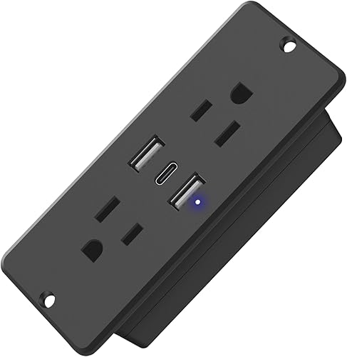 HHSOET Regleta de alimentación de carga rápida de 20 W con USB-C, 2 enchufes de CA, 2 puertos USB, cable de alimentación de 10 pies, color negro