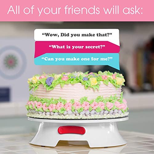 ForeverSmooth 12 Inch Cake Turntable - Quietest Rotating Stand and Decorating Supplies Kit Complete w/ Offset Spatula, 4 Side Icing Bench Scraper, Lifter Board a Perfect Frosting Baking GFT Set | Red - Thumbnail 6