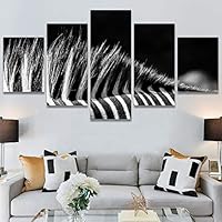SIGNWIN 5 Panel Canvas Wall Art Animals Black and White Dramatic Duotone Expressionism Grey Modern Artwork for Home Decorations Ready to Hang - 60