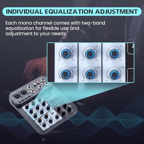 Image of 4 Channel DJ Audio Mixer, DJ Mixers Sound Board, Sound Mixer Board XLR 1 /4 inch Interface, BT USB MP3 Computer Input 48V Phantom Power Stereo Karaoke DJ Studio Streaming KTV Stage