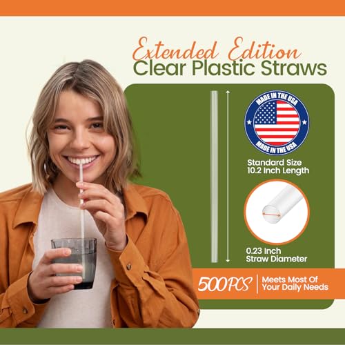 Image of Plastic Straws 500 Pcs Individually Wrapped Clear Disposable Drinking Straw