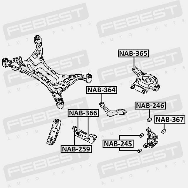 Rear Arm Bushing Assembly – Febest NAB-246, Fits OEM 55157-AL500 & 56219JA00A