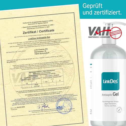 LinkDes Antiseptik Gel, VAH gelistet, klebt nicht an den Händen, Desinfektionsgel, begrenzt viruzid EN 14476 (2er Pack)