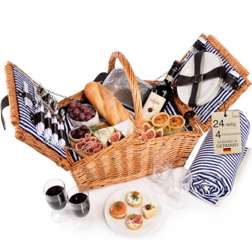 Sänger | Picknickkorb Sylt, 24-teiliges Komplettset für 4 Personen, Picknickkorb Groß, Picknick...