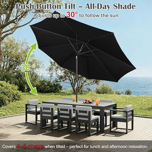 Image of Blissun 10FT Patio Umbrella, Outdoor Table Umbrella, Yard Umbrella, Market Umbrella with 8 Sturdy Ribs, Push Button Tilt and Crank, Black