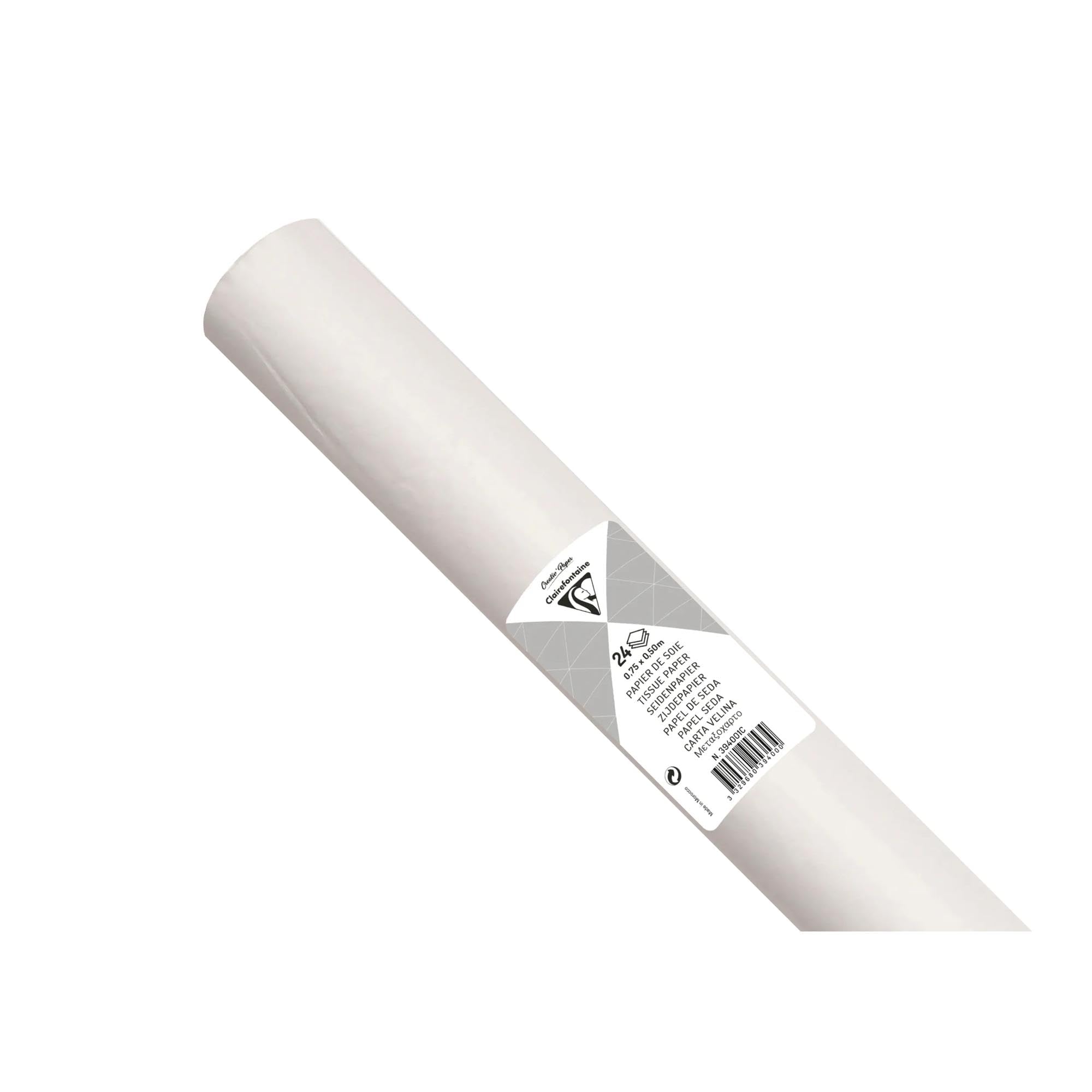 Clairefontaine 394001C Roll of 24 Sheets of Silk Paper 18g/m² Format 50x75cm Fine Delicate Resistant Creative leisure Packaging Creative Activity White Colour