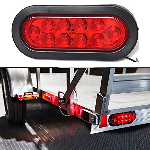 New Sun 2 Pcs 6" Red Oval Led Trailer Tail Lights Kit 10 Led With Flush Mount Grommets Plugs Trailer Stop Brake Tail Lights For Boat Trailer Rv Truck[Dot Fmvss 108] Ip67 Waterproof Plug&Play #TOP6