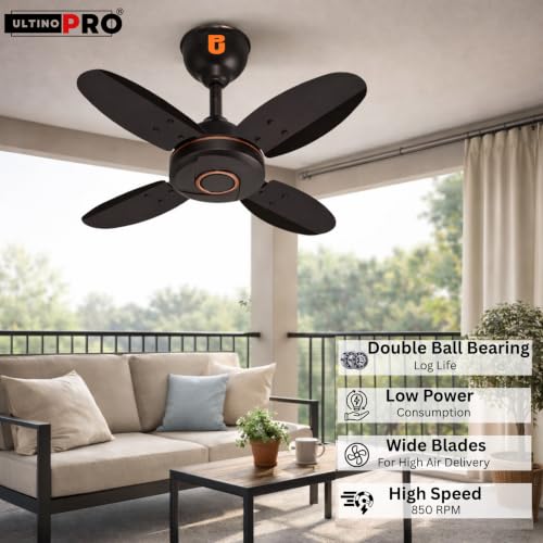 Image of Small Ceiling Fan 4 Blade Indoor Fan High-Speed 2-Year Warranty Small Fan for Kitchen, Balcony & Small Room (24 Inch)