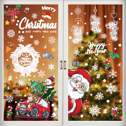 {Adhesivos Navidad para Ventanas Adhesivos PBWZF 308 PCS Pegatinas Navidad Ventanas Cristal Reutilizables, PVC Estáticas Adhesivos Navidad Ventana Blancas, Pegatinas...