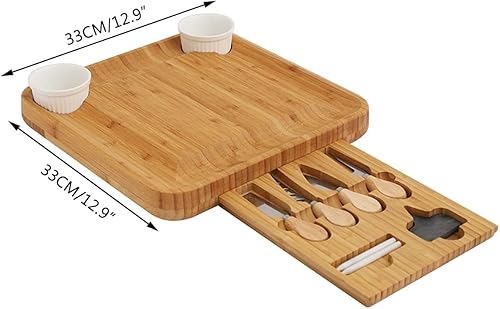 Miniatura 2 de Tabla de queso de bambú, bandeja de embutidos y bandeja de servir, juego de tablas de embutidos y plato de queso