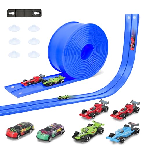 HACOCOLA 15 Ft Double Sided Flexible Race Track Set with 6 Toy Cars for Kids