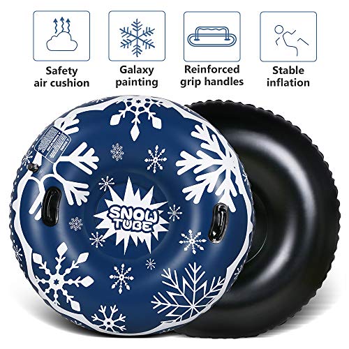 Winzwon Snow Tube for Adults and Kids 47 inch Large Heavy Duty Inflatable Snow Sledding Tube with Handles for Winter Christmas Snow - Thumbnail 2