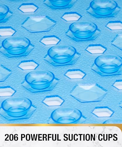 Image of HITSLAM Shower Mat Anti Slip, Square Bath Mat for Tub Non Slip with Suction Cups and Drain Holes, 24x24 Inch Bathroom Shower Stall Floor Mat, Machine Washable, Soft on Feet, Blue