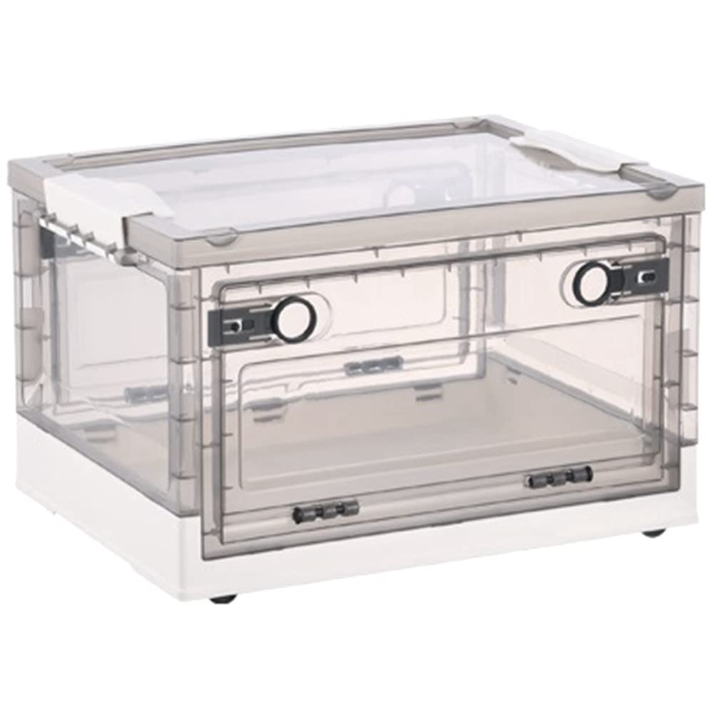 Boîtes pliantes avec double porte latérale, boîtes transparentes avec couvercle, boîte de rangement avec roues blanches