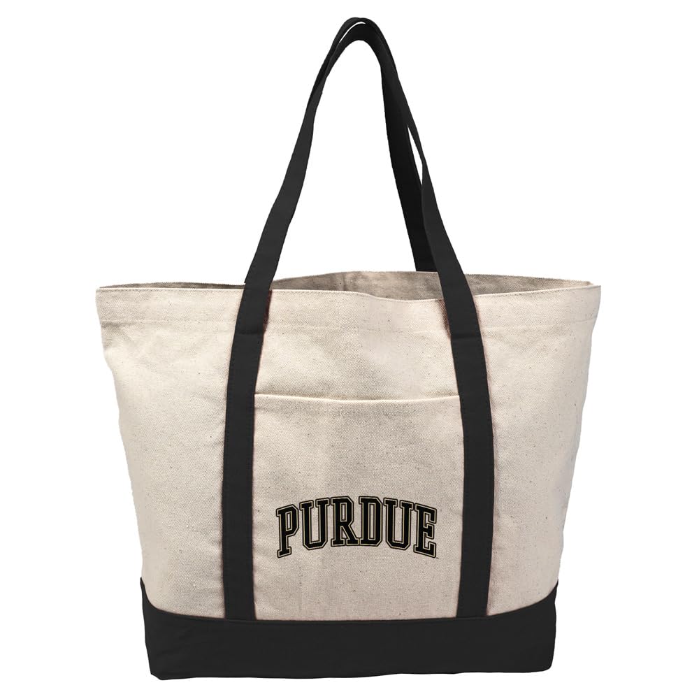Campus Lab Collegiate Distressed School Name Canvas Tote Bag With External Pocket, Reusable Shoulder Bag for Shopping, Beach