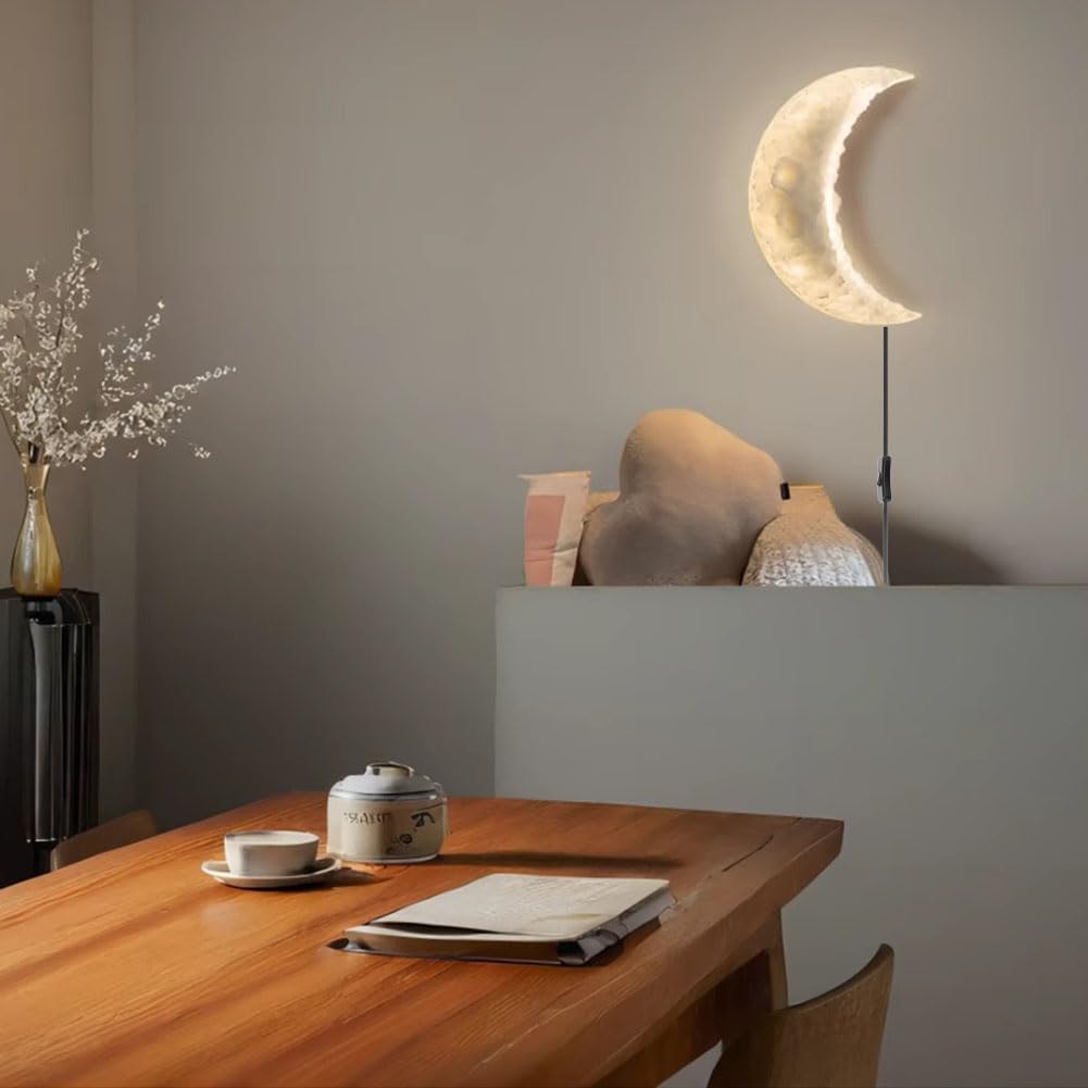 Applique a LED a Forma di Luna con Telecomando, Illuminazione Interna dimmerabile, Illuminazione Decorativa Creativa per Comodino, Camera da Letto e corridoio, Cavo da 1,8 m