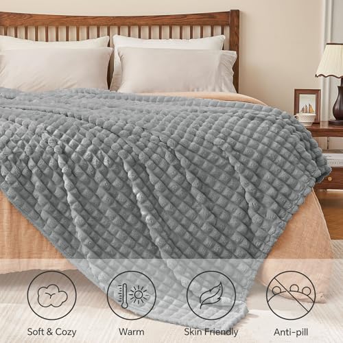 Image of BEDELITE 3D Checked Grey Fleece Throw Blanket for Couch, 50x60 Inches