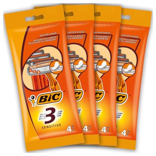 BIC 3 Sensitive Maquinillas Desechables para Hombre - Paquete de 4 Packs de 4